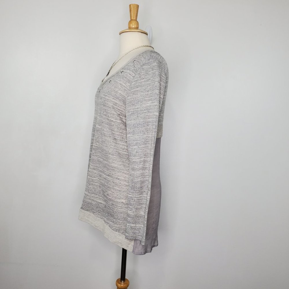 Kenar Women's Gray Pullover Mixed Media Knit High-Low Long Sleeve Top Size L - Picture 5 of 11